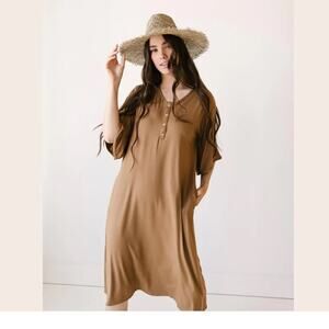 Dwell & Slumber Camel Caftan Lounge Gown Nursing Transitional sz M/L